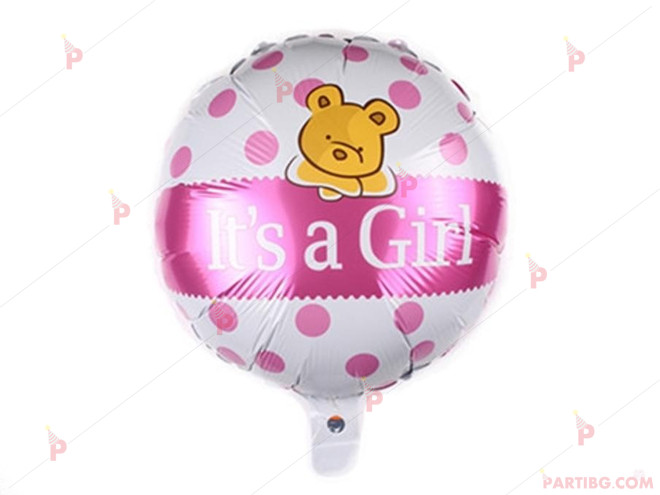 Фолиев балон кръгъл с надпис "IT'S A GIRL" | PARTIBG.COM