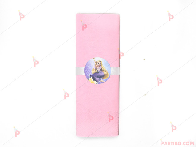 Салфетка едноцветна в розово и тематичен декор Рапунцел / Rapunzel | PARTIBG.COM