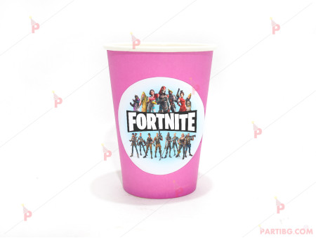 Чашки едноцветни в розово с декор Фортнайт / Fortnite