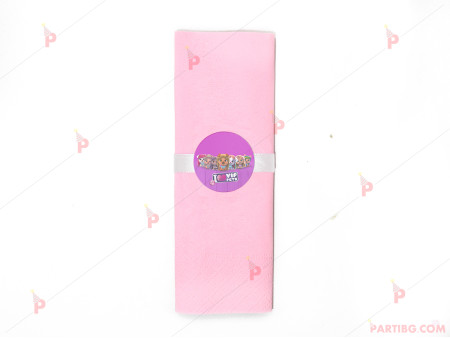 Салфетка едноцветна в розово и тематичен декор Вип Петс / VIP Pets