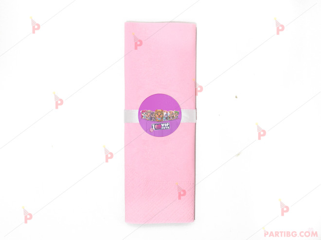 Салфетка едноцветна в розово и тематичен декор Вип Петс / VIP Pets | PARTIBG.COM