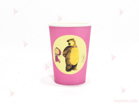 Чашки едноцветни в розово с декор Маша и Мечока / Masha and The Bear