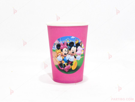 Чашки едноцветни в розово с декор Мини и Мики Маус