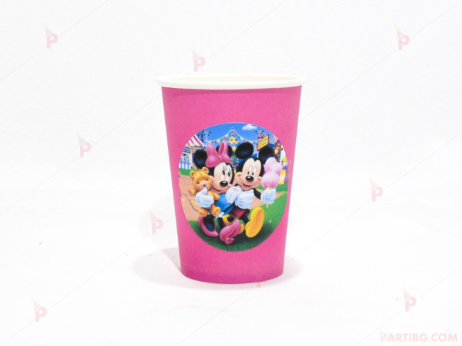 Чашки едноцветни в розово с декор Мини и Мики Маус | PARTIBG.COM