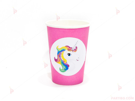 Чашки едноцветни в розово с декор Еднорог / Unicorn
