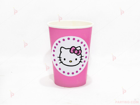 Чашки едноцветни в розово с декор Кити / Hello Kitty