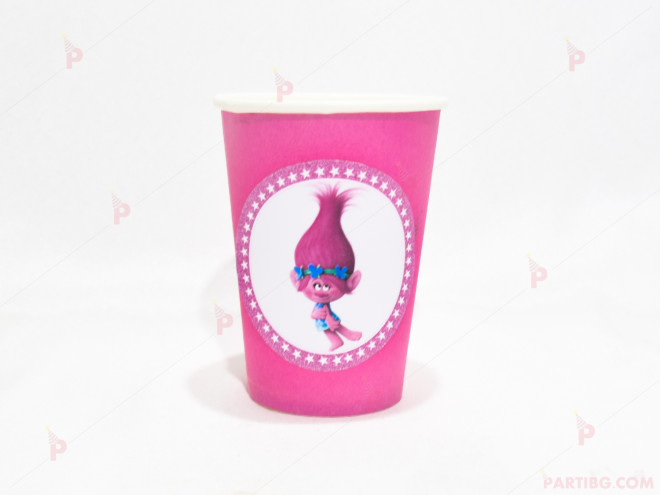 Чашки едноцветни в розово с декор Тролчето-Попи | PARTIBG.COM