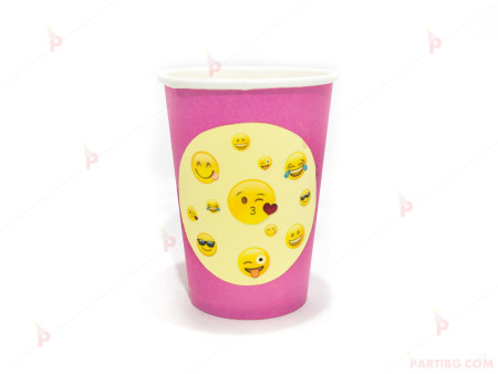 Чашки едноцветни в розово с декор Усмивки / Emoji
