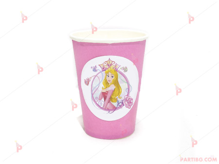 Чашки едноцветни в розово с декор Аврора / Спящата красавица