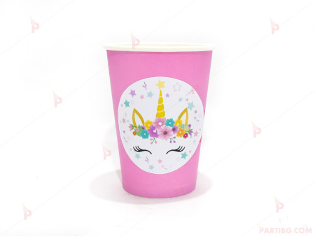 Чашки едноцветни в розово с декор Еднорог / Unicorn 3