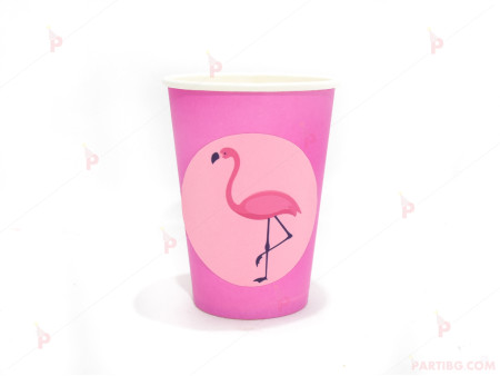 Чашки едноцветни в розово с декор Фламинго 2