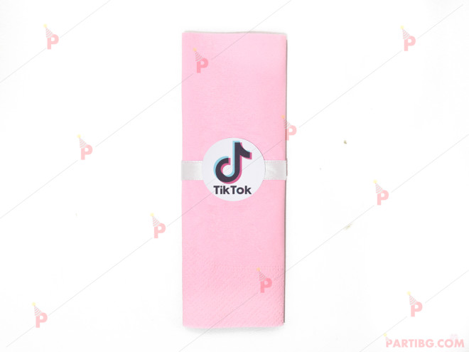 Салфетка едноцветна в розово и тематичен декор ТикТок / TikTok | PARTIBG.COM