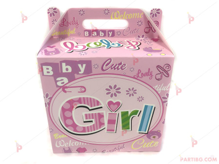 Подаръчна кутия в бяло с розов декор Baby Girl - 26см