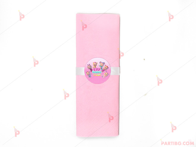 Салфетка едноцветна в розово и тематичен декор Плачещи бебета / Cry babies | PARTIBG.COM