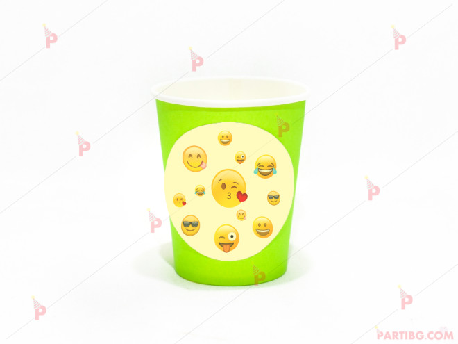 Чашки едноцветни в зелено с декор Усмивки / Emoji | PARTIBG.COM