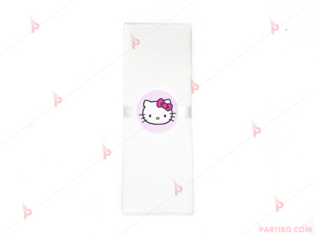 Салфетка едноцветна в бяло и тематичен декор Кити / Hello Kitty