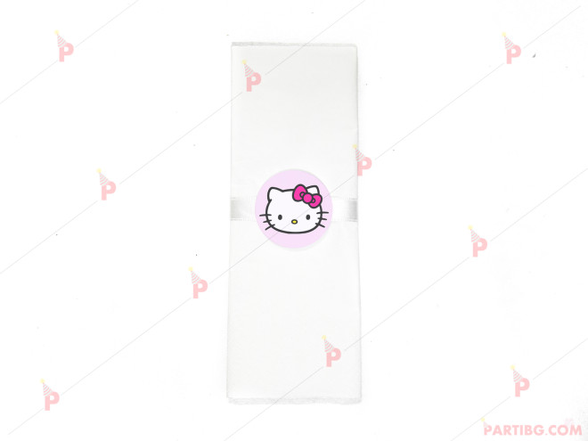 Салфетка едноцветна в бяло и тематичен декор Кити / Hello Kitty | PARTIBG.COM