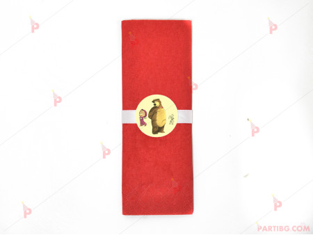 Салфетка едноцветна в червено и тематичен декор Маша и Мечока / Masha and The Bear