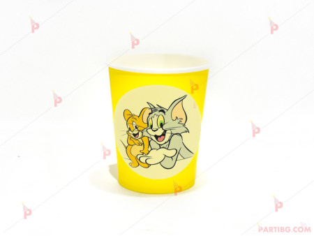 Чашки едноцветни в жълто с декор Том и Джери