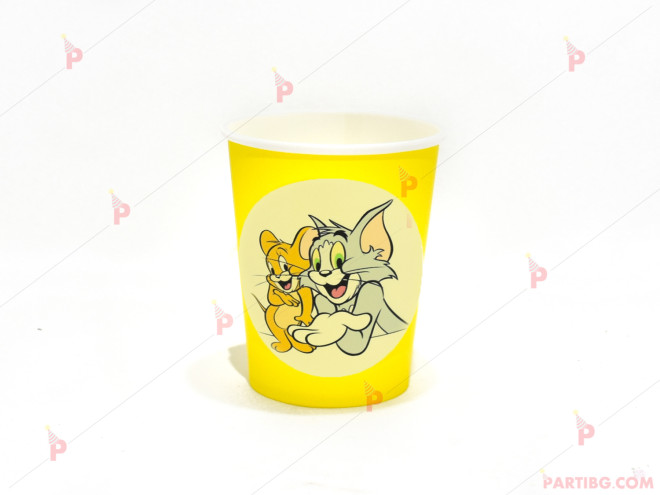 Чашки едноцветни в жълто с декор Том и Джери | PARTIBG.COM