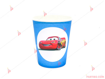 Чашки едноцветни в синьо с декор Колите / Cars