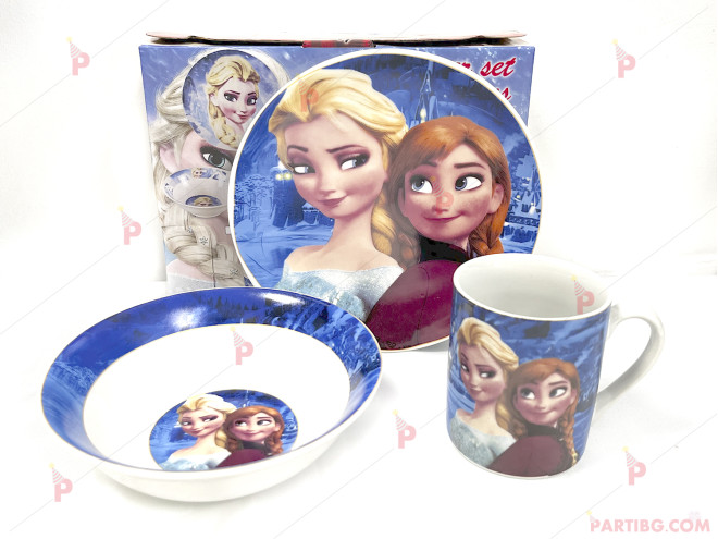 Детски комплект за хранене с декор Елза и Ана - Леденото кралство | PARTIBG.COM