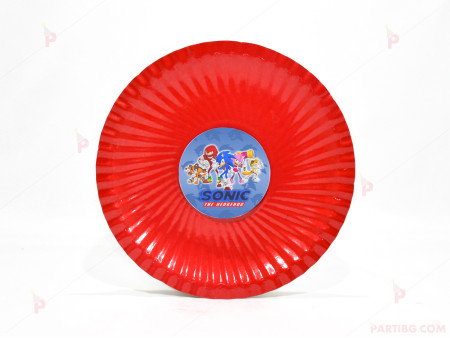 Чинийки едноцветни в червено с декор Соник / Sonic The Hedgehog