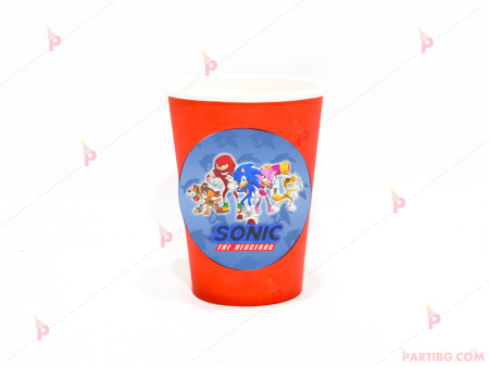 Чашки едноцветни в червено с декор Соник / Sonic The Hedgehog