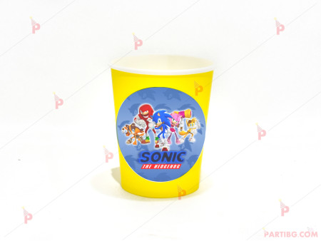 Чашки едноцветни в жълто с декор Соник / Sonic The Hedgehog