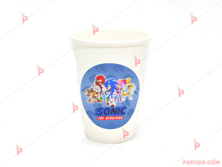 Чашки едноцветни в бяло с декор Соник / Sonic The Hedgehog
