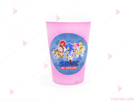 Чашки едноцветни в розово с декор Соник / Sonic The Hedgehog