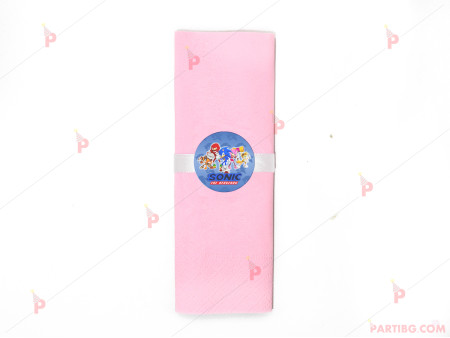Салфетка едноцветна в розово и тематичен декор Соник / Sonic The Hedgehog