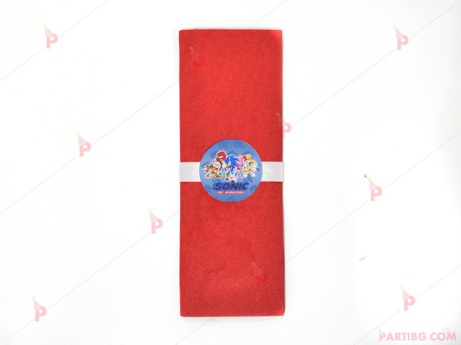 Салфетка едноцветна в червено и тематичен декор Соник / Sonic The Hedgehog | PARTIBG.COM