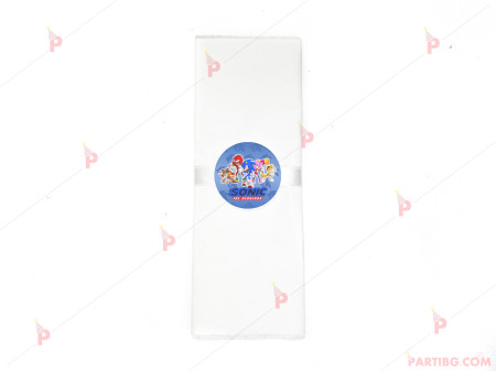 Салфетка едноцветна в бяло и тематичен декор Соник / Sonic The Hedgehog