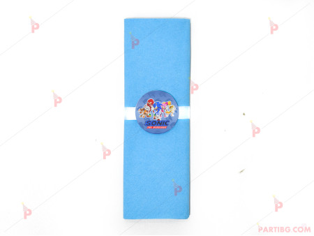 Салфетка едноцветна в синьо и тематичен декор Соник / Sonic The Hedgehog