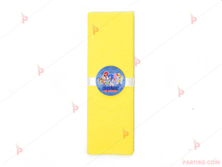 Салфетка едноцветна в жълто и тематичен декор Соник / Sonic The Hedgehog
