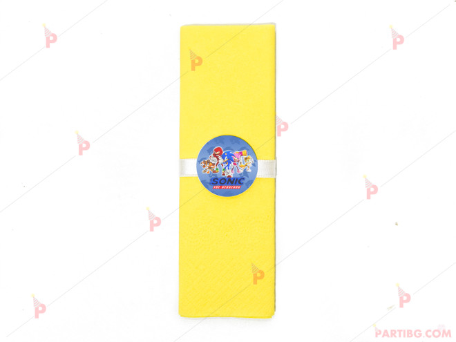 Салфетка едноцветна в жълто и тематичен декор Соник / Sonic The Hedgehog | PARTIBG.COM