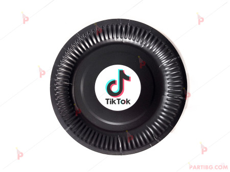Чинийки едноцветни в черно с декор ТикТок / TikTok
