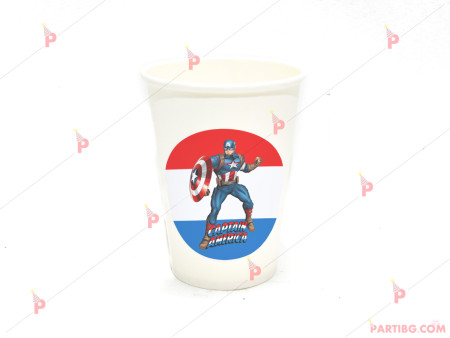Чашки едноцветни в бяло с декор Капитан Америка / Captain America