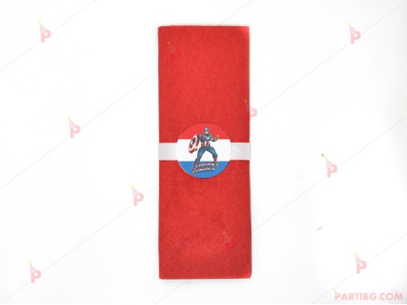 Салфетка едноцветна в червено и тематичен декор Капитан Америка / Captain America
