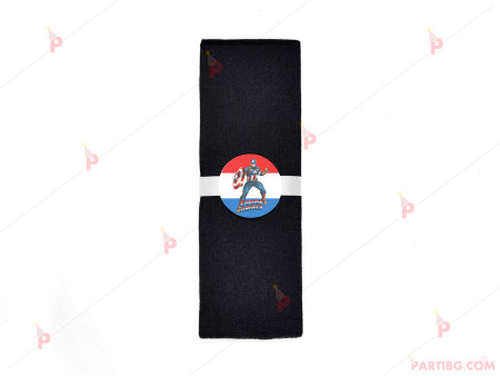Салфетка едноцветна в черно и тематичен декор Капитан Америка / Captain America