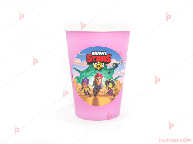 Чашки едноцветни в розово с декор Броу Старс / Brawl Stars | PARTIBG.COM