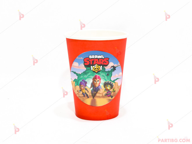 Чашки едноцветни в червено с декор Броу Старс / Brawl Stars | PARTIBG.COM