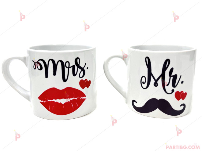 Комплект чаши за кафе с надписи "Mrs." / "Mr." | PARTIBG.COM