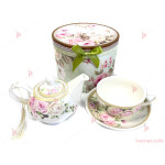 Чайник с чаша за чай в подаръчна кутия - цветя | PARTIBG.COM