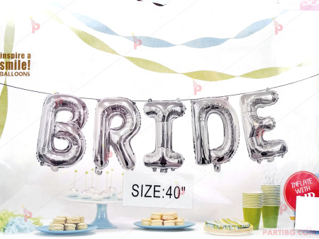 Фолиеви балони сребристи - надпис "Bride"-100см