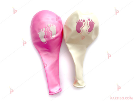 Балони 5бр. в бяло и розово с декор крачета