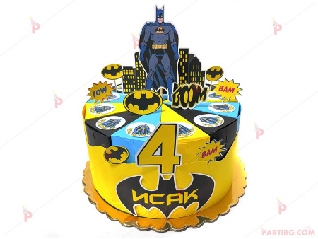 Картонена торта с декор Батман / Batman - 24 парчета с кант и топери