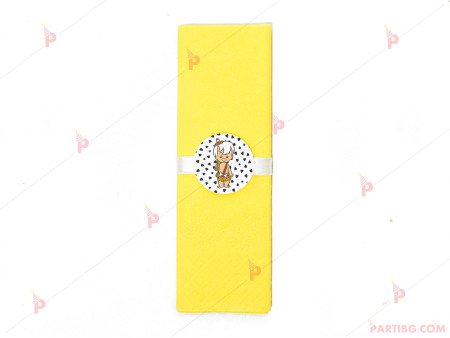 Салфетка едноцветна в жълто и тематичен декор Бам Бам - Семейство Флинстоун / The Flinstones