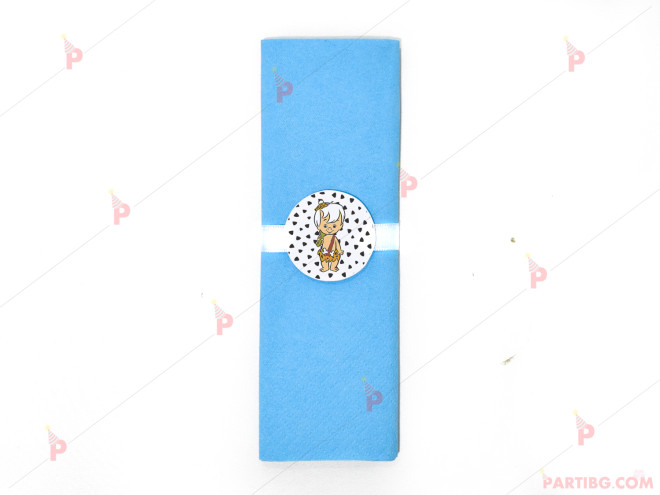 Салфетка едноцветна в синьо и тематичен декор Бам Бам - Семейство Флинстоун / The Flinstones | PARTIBG.COM